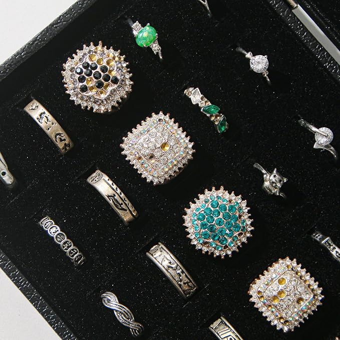 Ring Organizer Box for Jewelry,Rings Cufflinks Storage Case,Small Jewelry Box for Travel, Pretty Gifts for Girls,Black (30 Slots)