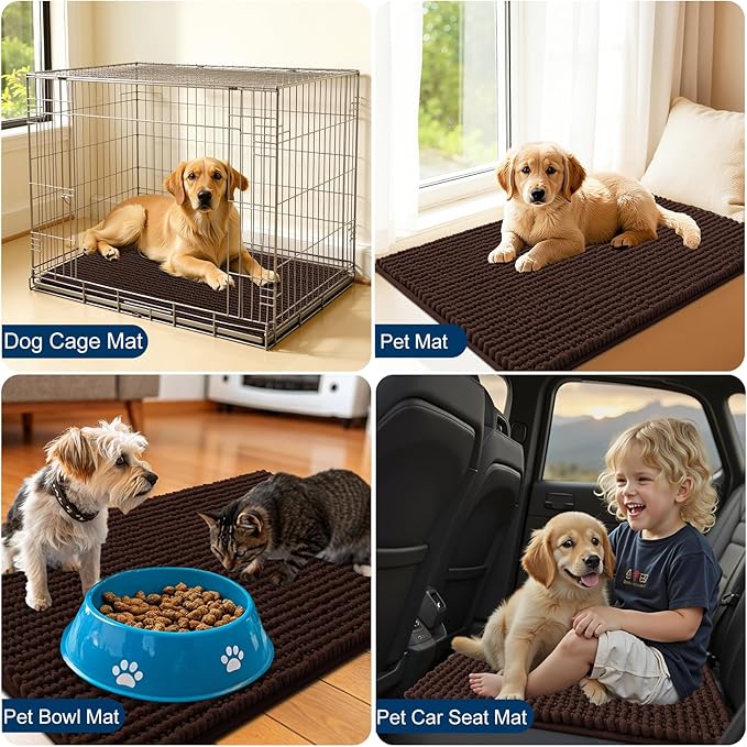 OLANLY Dog Door Mat for Muddy Paws 34x21, Ultra Absorbent Chenille Mud Doormat, Non-Slip Washable and Dirt Trapping Doormat for Indoor Entryway, Quick-Dry Indoor Pet Bed Mats for Dogs, Brown