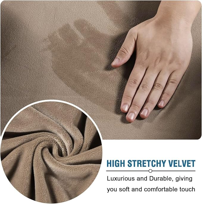 H.VERSAILTEX High Stretch Sofa Slipcover 4 Piece Cover Velvet Furniture Protector Form Fit Thick Velvet Extra Large Sofa Cover for 3 Cushion Couch Width Up to 97 Inch (Large Sofa, Camel)