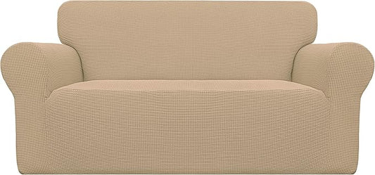 Easy-Going Stretch Oversized Loveseat Slipcover 1-Piece Sofa Cover Furniture Protector Couch Soft with Elastic Bottom for Kids Polyester Spandex Jacquard Fabric Small Checks Sand