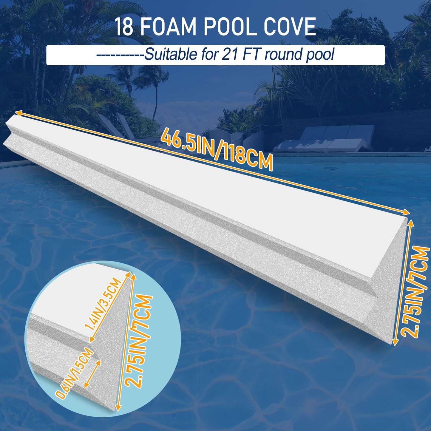 Desunqin 46.5" 18PCS Peel and Stick Pool Cove for 21' Round Above Ground Pool, Closed Cell Foam Peel and Stick Above Ground Pool Cove with Adhesive Backing, Protect Pool Liner, Prevents Excess Wear