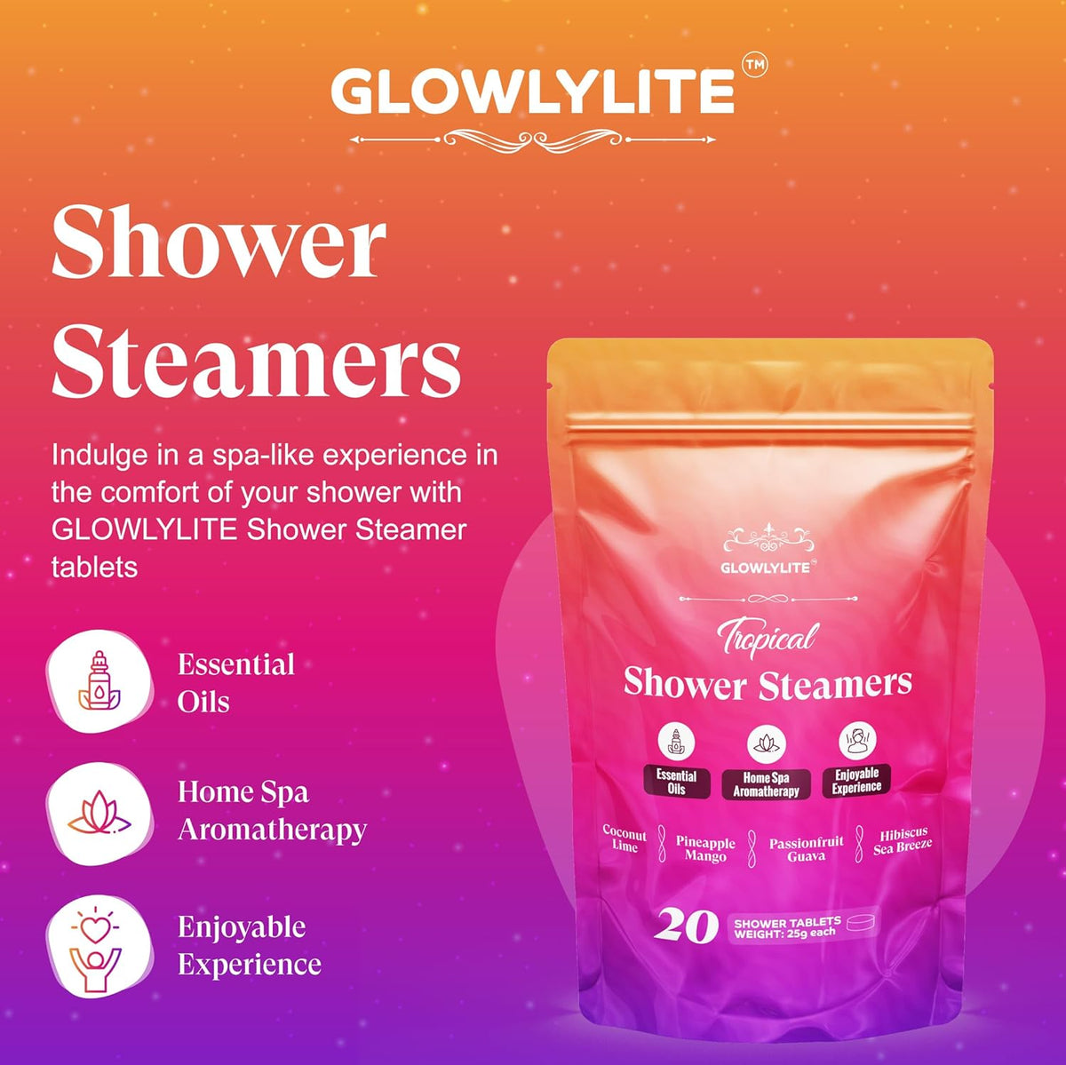Shower Steamers Aromatherapy | 20 Pack Shower Steamers for Women & Men, Essential Oils for Stress Relief, Self Care, Gifts for Mom, Birthday, Stocking Stuffers & Christmas (Tropical)