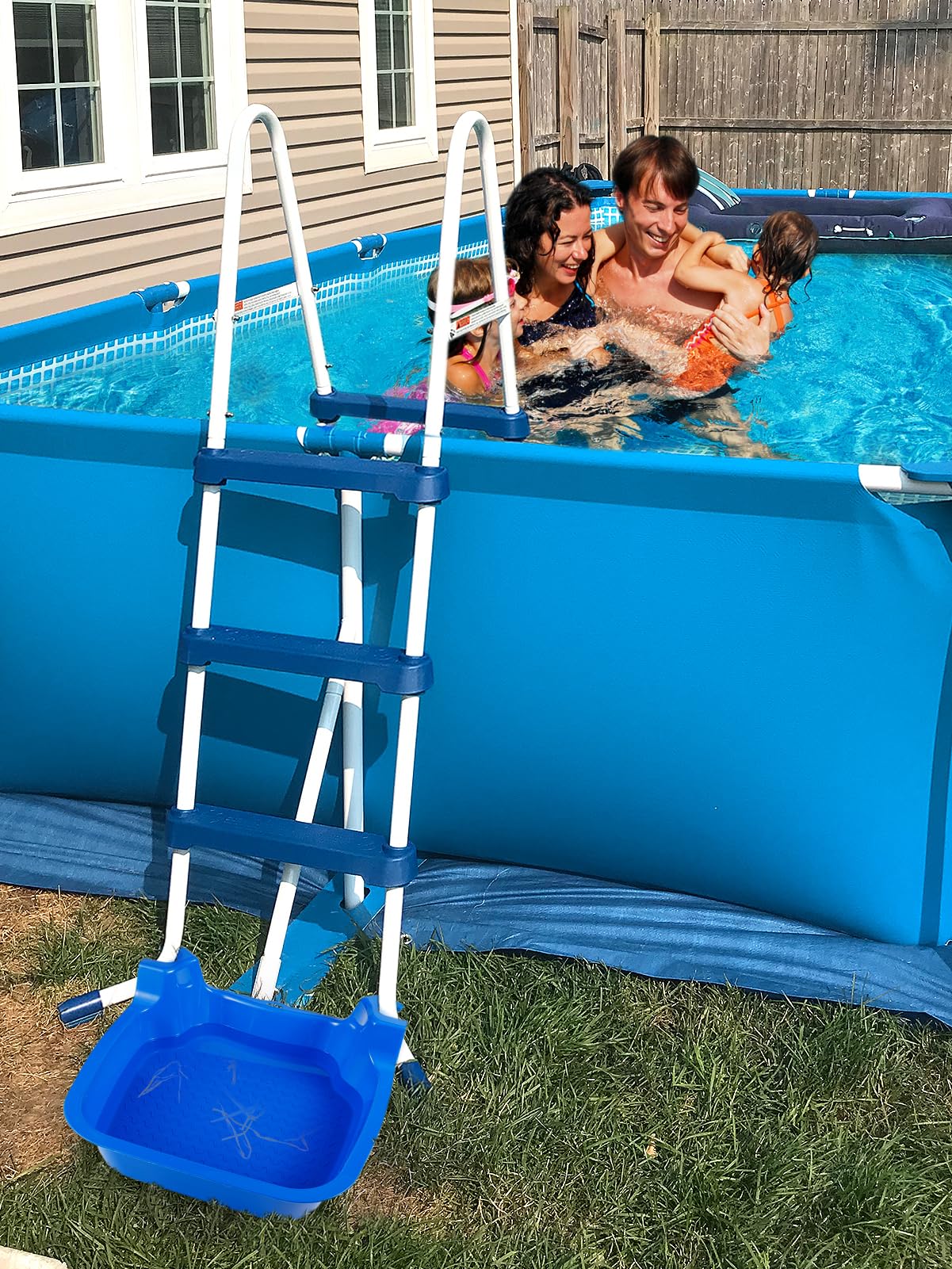 Biggun Anti-Skid Pool Foot Bath - No Inflation Need Foot Wash Rinse Basin Tub for Above Ground Swimming Pools Accessories, Pool Feet Cleaner Wash Tray Before Entering, Installed on Pool Ladder