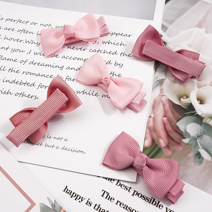 CELLOT Baby Girls Fully Lined Hair Bows Hair Pins, 2' Hair Bows, 50 Pieces/25 Pairs - Infants, Toddlers, Kids Hair Accessories in Pairs - Pink Bow Alligator Hair Clips