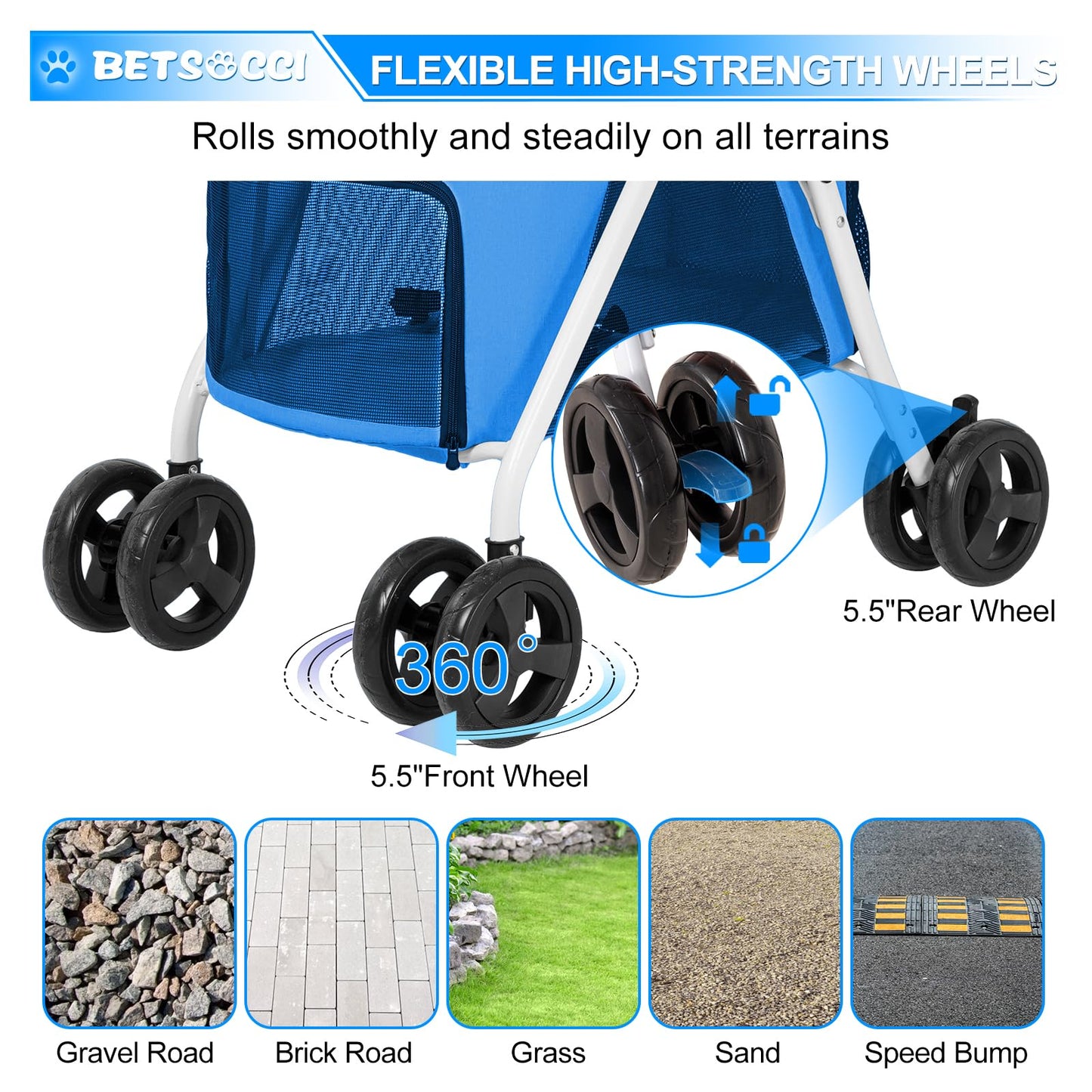 BETSOCCI Double Dog Stroller with 2 Detachable Carrier, Portable Pet Stroller for Small Dogs & Cats Folding Lightweight Puppy Travel Carriage, 4 Wheels, Azure