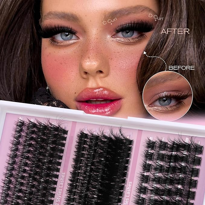 YIDUO Lash Clusters Kit with 2X Bond&Seal 770Pcs 5 style Thick Volume Clusters Lashes Extensions Kit Faux Mink Individual Wispy False Eyelashes Clusters Kit DIY at Home Easily