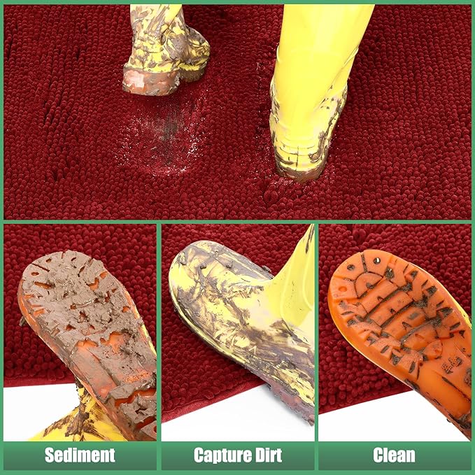 IM HOME Chenille Absorbent Outdoor Doormat 48" x 30", Washable Muddy Door Mats for Dog Non Slip Indoor Doormat Dog Mat for Muddy Paw Front Inside Doormats for Entryway Red Burgundy