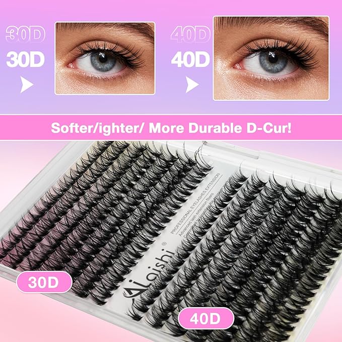 Lash Clusters Kit, DIY Cluster Eyelash Extensions 9‑16mm, 30D+40D, 280pcs Fluffy D Curl Natural Lashes with Bond & Seal,Remover,Tweezers,Brush–Fake Cat Eye Wispy Individual Clusters(MIX1-1-L)