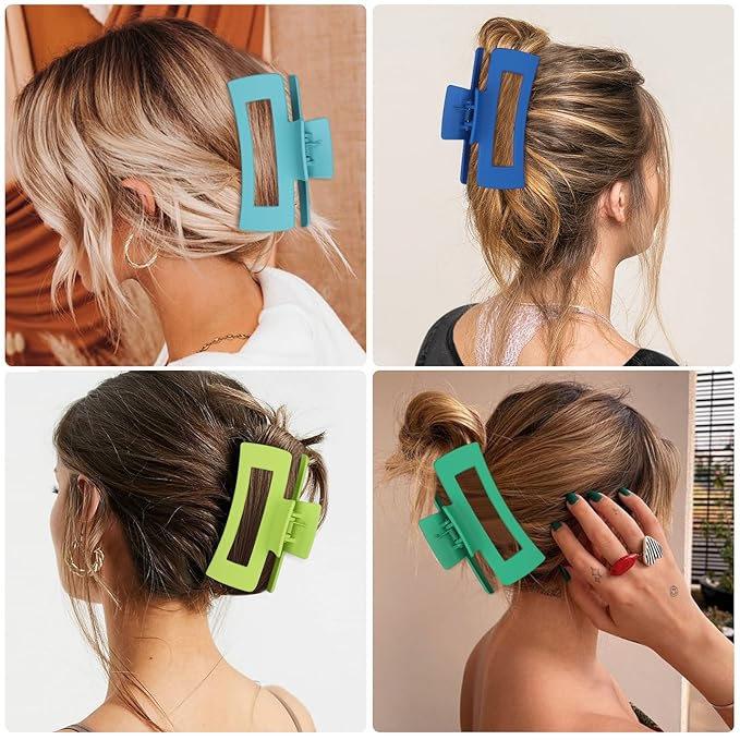 Dopamine 4.1 Inch Large Rectangle Big Hair Claw Clips - 8 Pcs, Non-Slip Acrylic Banana Jaw Clips for Thick Hair - Women & Girls