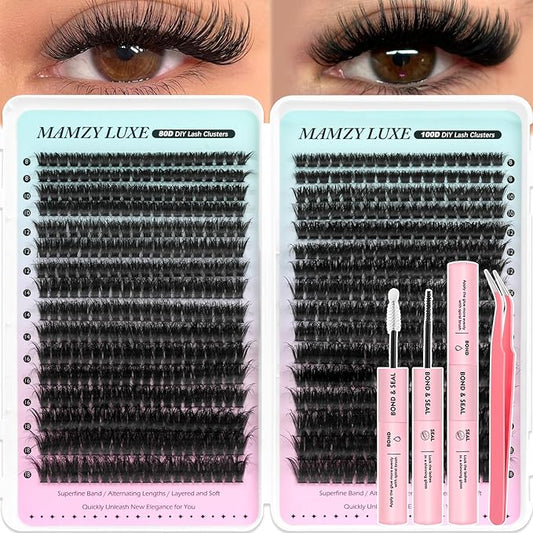 Fluff Lash Clusters Kit 608PCS Cluster Eyelash Extensions Kit 8-18MM Wispy Lashes Clusters Kit 80D 100D D-Curly Eyelash Clusters Mix Daily Look Fake Eyelashes Extension Kit