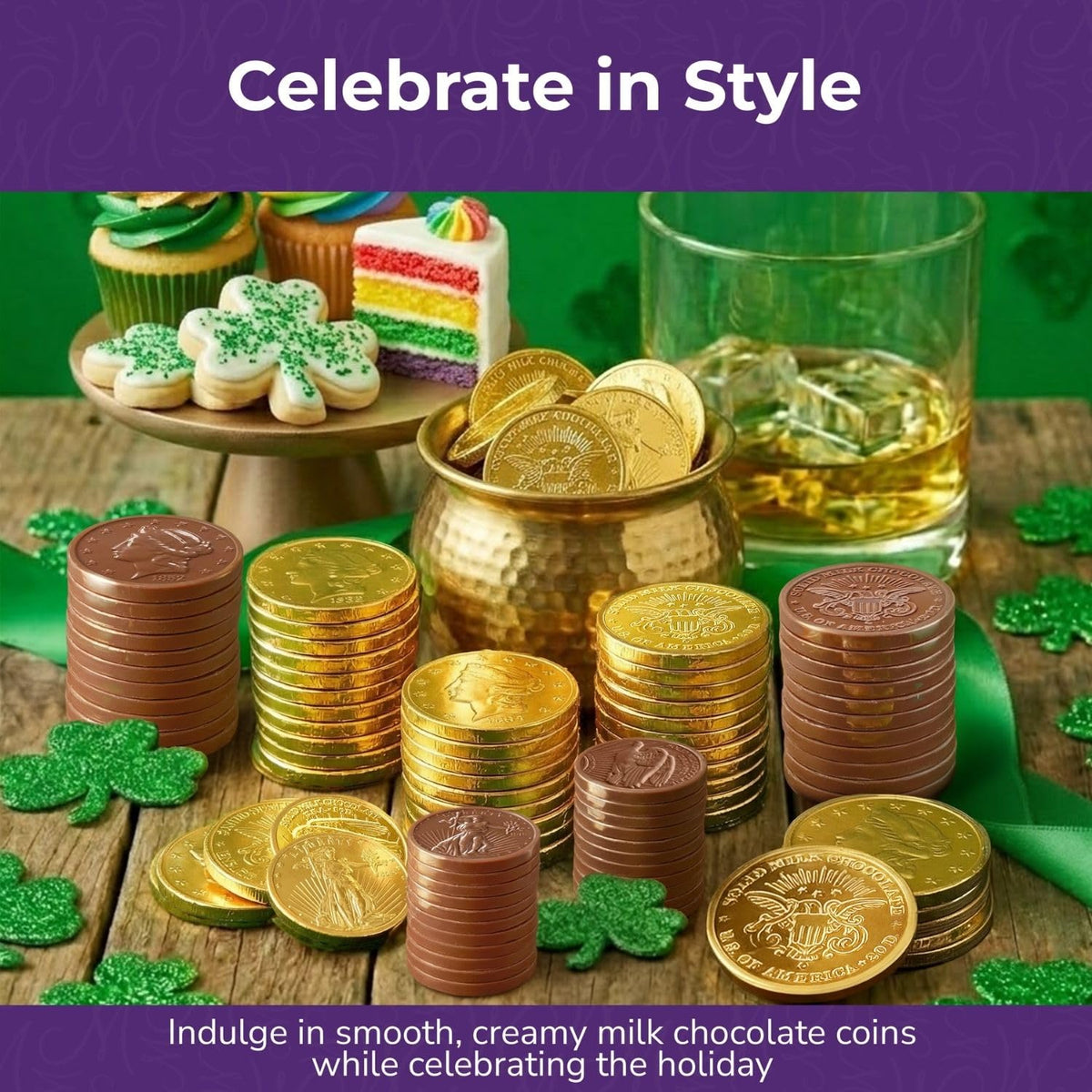 Madelaine St. Patrick’s Day Gold Chocolate Coins - 8 Oz About 40 Assorted Sizes Milk Chocolates Gold Coins - Individually Wrapped St Patrick’s Day Candy Basket Fillers Holiday Treats & Party Favors