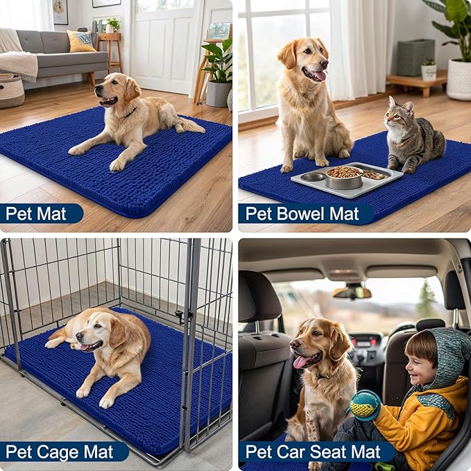 Smiry Dog Door Mat for Muddy Paws 24x16, Absorbs Moisture and Dirt Doormat, Non-Slip Washable Quick Dry Chenille Front Door Mat Indoor Entrance, Entryway Carpet for Inside Floor, Royal Blue