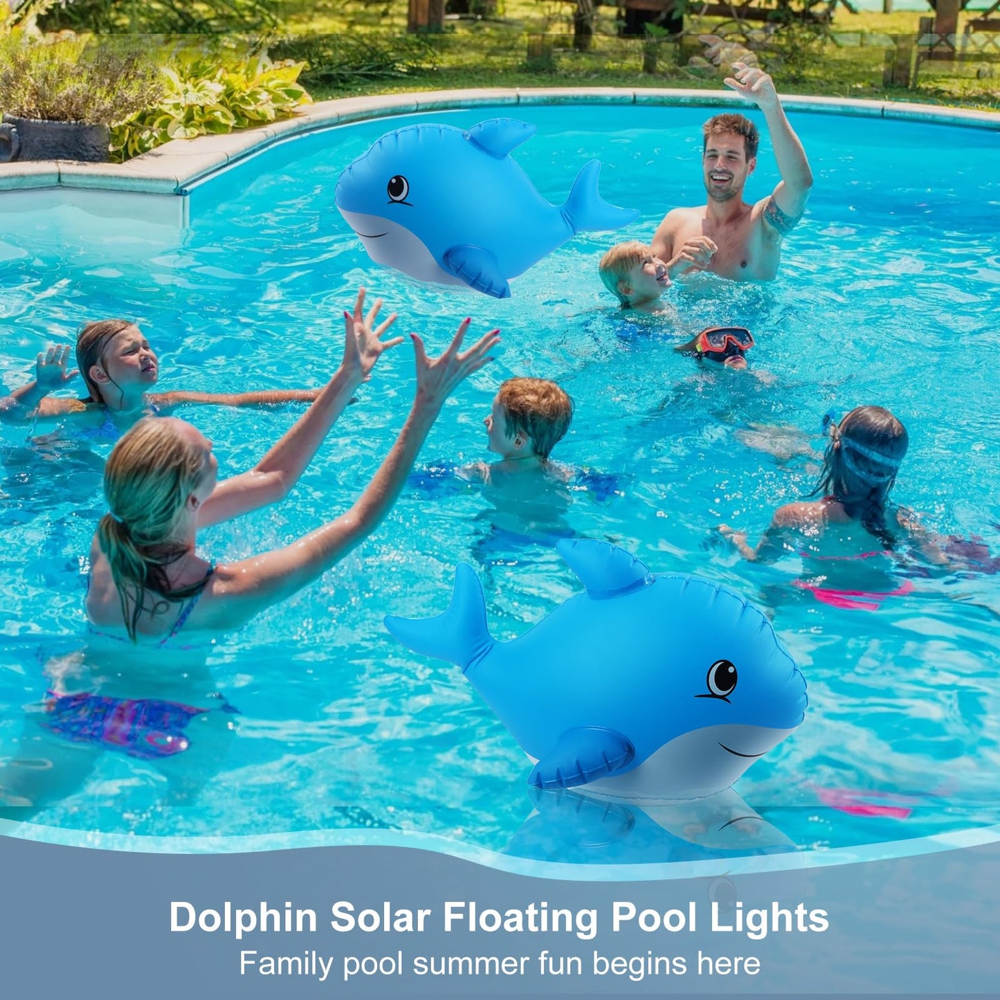 Goallim Solar Floating Pool Lights Dolphin, Glow in the Dark Solar Pool Lights that Float, IP68 Wateproof Inflatable Solar Floating Lights for Pool Pond Wedding Party Decorations - 2PC