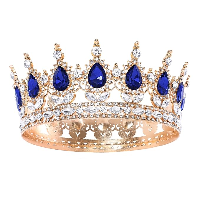 Blue Queen Crown for Women Crystal Tiara for Women Rhinestone Wedding Headband for Bride Hair Accessories for Costume Birthday Party Prom Gifts