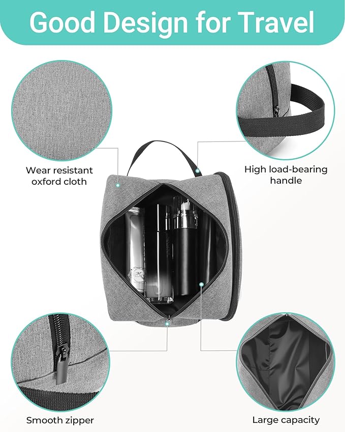 Elviros Travel Toiletry Bag for Men Hanging Dopp Kit Shaving Bag Toiletries Organizer Small Toiletry Bag for Traveling (Grey&Black,Large)