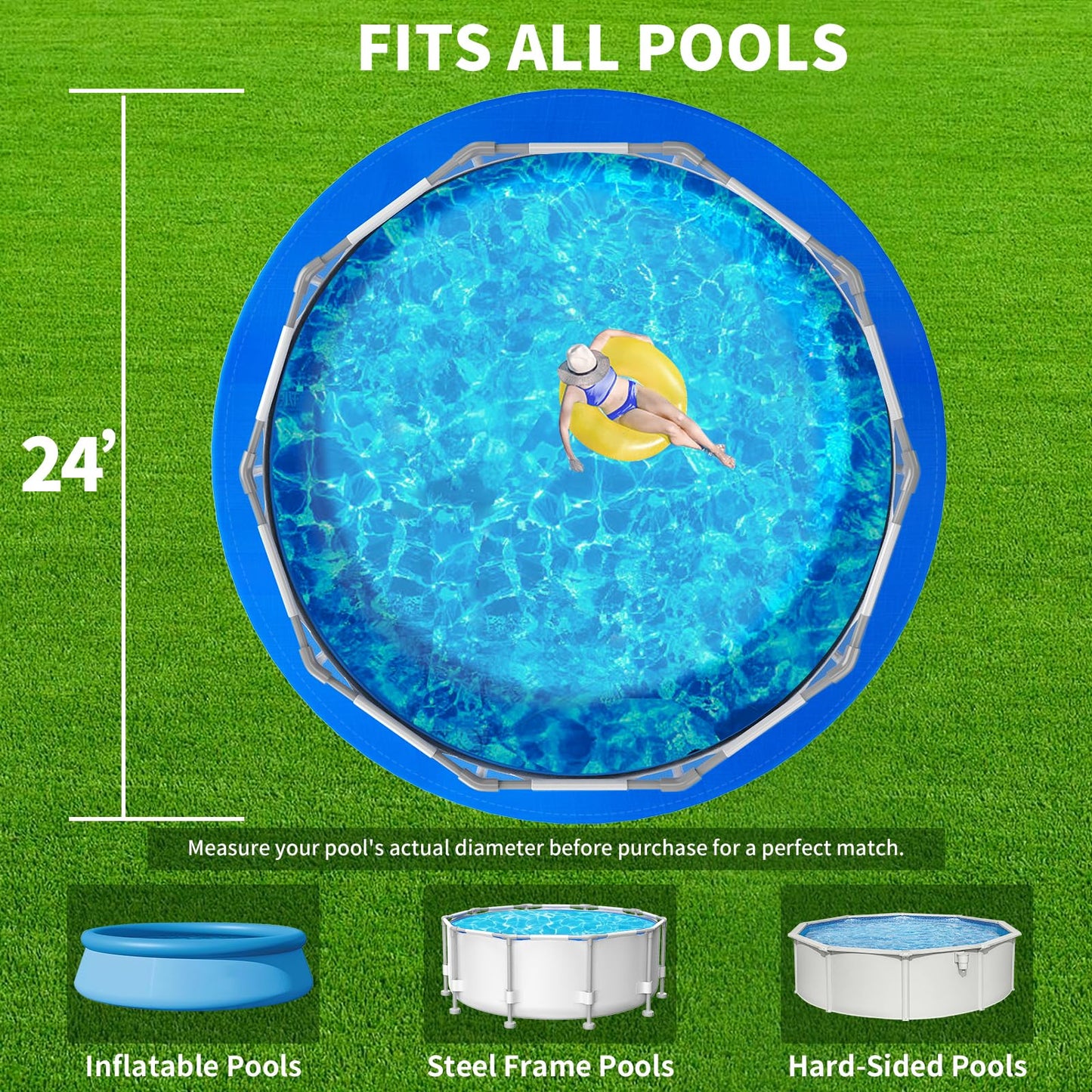 24FT Round Pool Liner Pad for Above Ground Pools, 180 GSM Heavy-Duty Puncture Resistant Under Mat, Underlayment Outdoor Tarp Protector for Lawn Concrete, Pool Floor Base Pad, Extends Liner Life