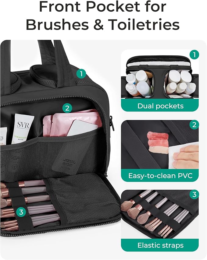 BAGSMART Travel Toiletry Bag, Crush Toiletry Bag for Women, Wide-open Puffy Toiletry Bags for Traveling, Large Travel Cosmetic Makeup Bag Organizer for Accessories,Toiletrie (Misty Teal)