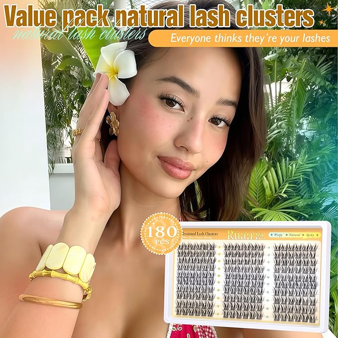 Manga Lash Clusters Kit Natural Eyelash Clusters Kit Wispy Lash Extensions 180pcs Spiky Cluster Eyelash Extensions C Curly 11-13mm Eyelash Extension Kit with Bond, Seal and Tweezers by Ruairie