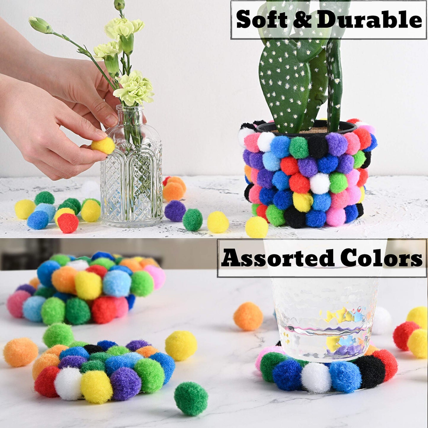 100pcs 2 inch - WAU Craft Pom Pom Balls Multicolored Large Pompoms for Crafts Art DIY Project in Reusable Zipper Bag