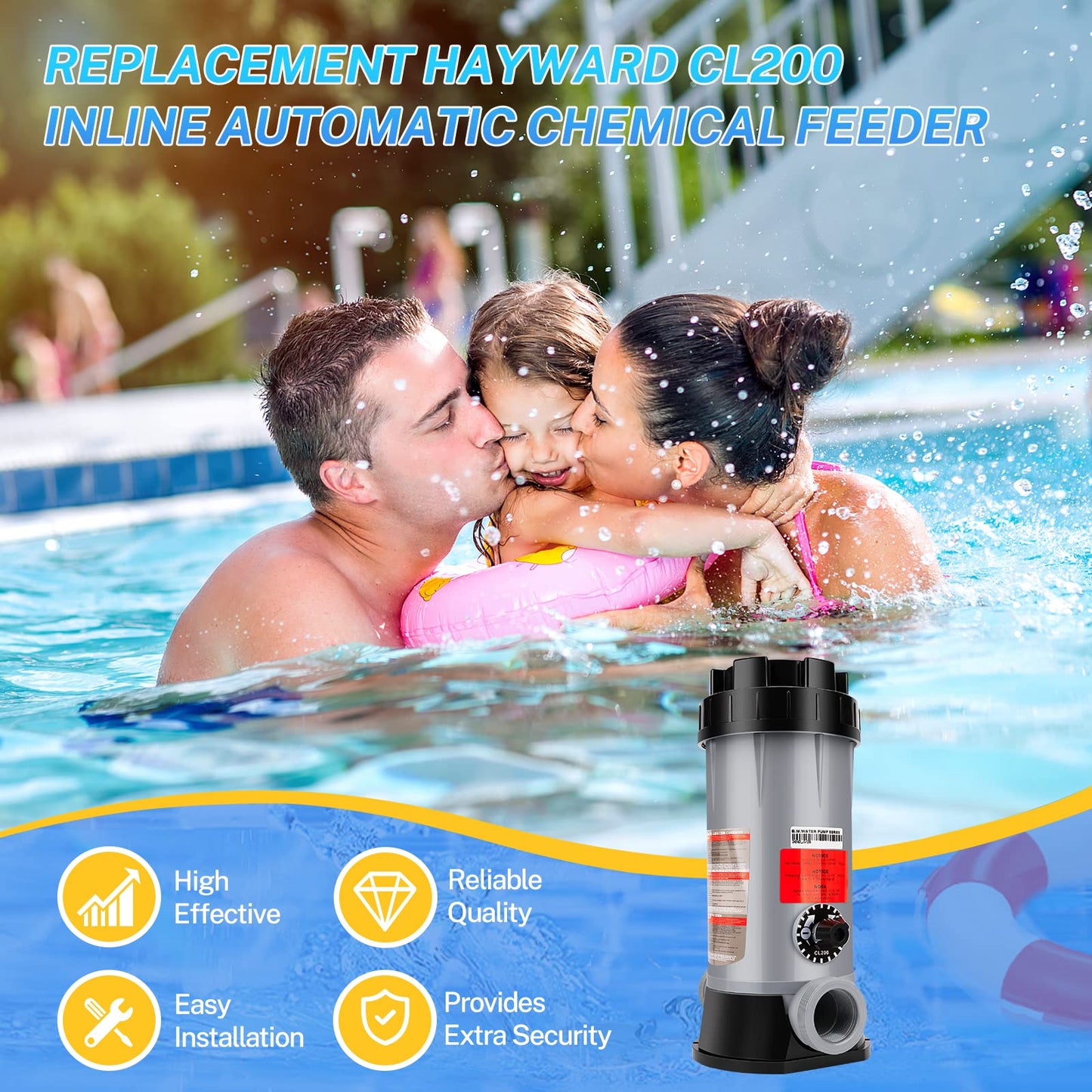 CL200 Inline Automatic Pool Chlorinator Feeder, Compatible with Hayward CL200 In-Ground Pools, Fits 1-1/2" Inner & 2" Outer Thread PVC Pipe, Large Capacity Chlorine Tablet Dispenser
