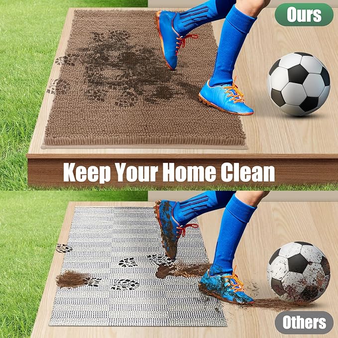 IM HOME Chenille Absorbent Outdoor Doormat 48" x 30", Washable Muddy Door Mats for Dog Non Slip Indoor Doormat Dog Mat for Muddy Paw Front Inside Doormats for Entryway Camel