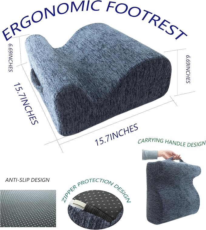 Ergonomic FootstoolTwo-Way Tilt Design with Heel & Arch SupportWide Non-Slip Foam Footrest with 3-Point Support, Removable Washable Cover for Office/Home, for Prolonged Sitting & Under-Desk Use