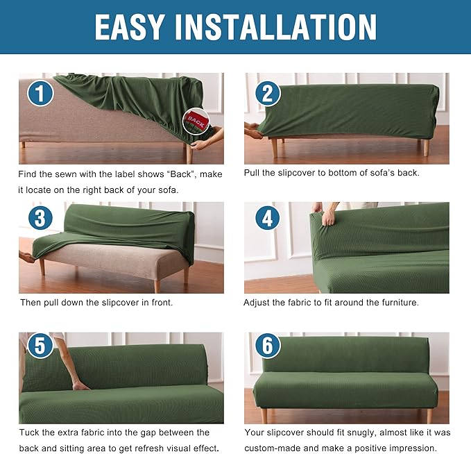 H.VERSAILTEX Armless Futon Cover Stretch Sofa Bed Slipcover Protector Elastic Feature Rich Textured High Spandex Small Checks Jacquard Fabric Futon Cover, Machine Washable, Bronze Green