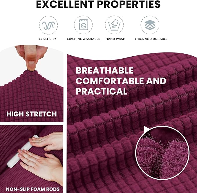 LURKA Stretch Loveseat Sofa Slipcovers 1 Piece Couch Covers for Sofa Furniture Protector Full Sofa Covers with Elastic Bottom for Kids and Dog (Medium, Wine)