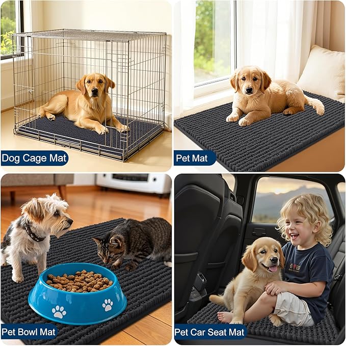 OLANLY Dog Door Mat for Muddy Paws 59x35, Ultra Absorbent Chenille Mud Doormat, Non-Slip Washable and Dirt Trapping Doormat for Indoor Entryway, Quick-Dry Indoor Pet Bed Mats for Dogs, Dark Grey