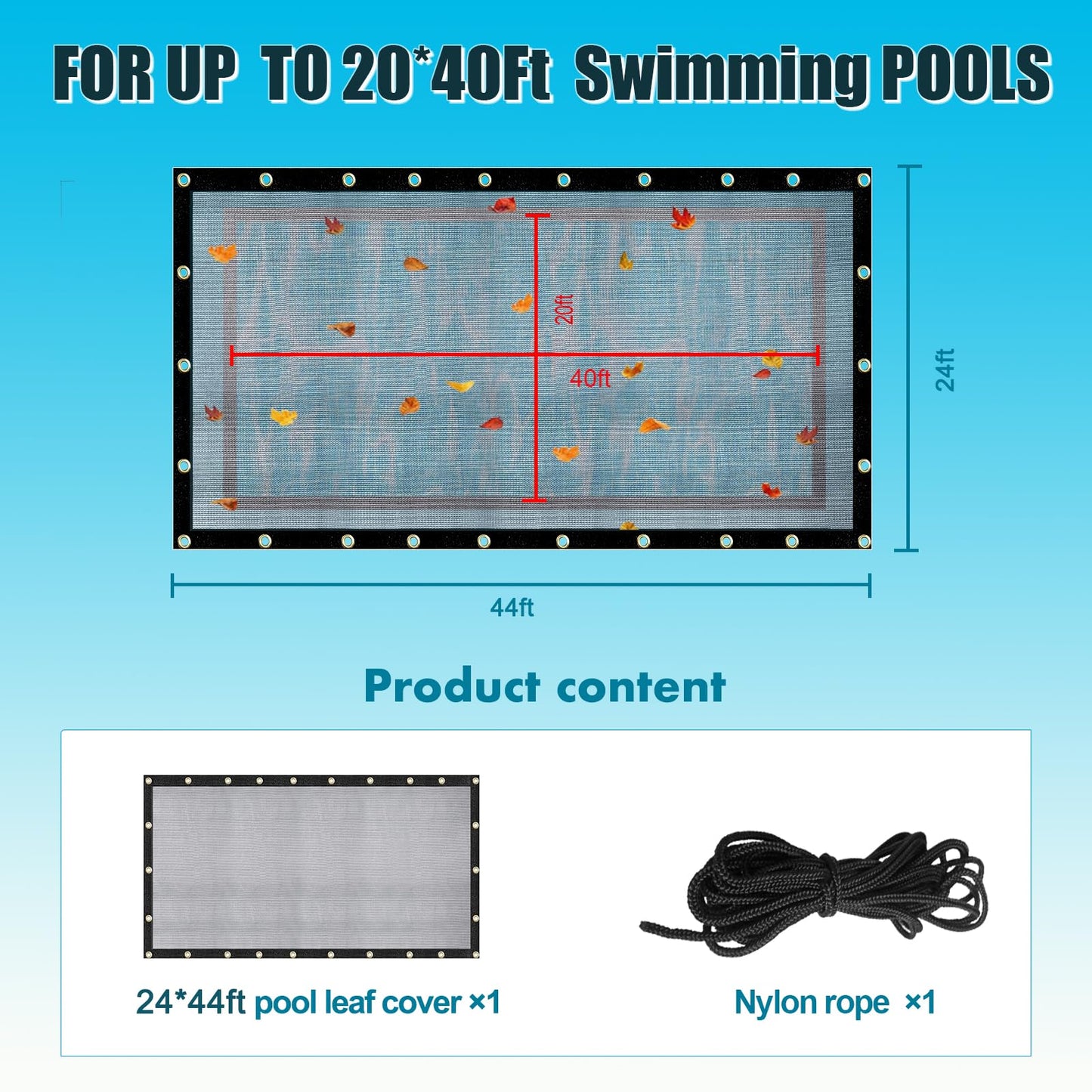 20x40 Ft Pool Leaf Net Cover For Inground Pools/Above Ground, Durable Black Mesh Swimming Pool Leaf Net Cover With Rope For Leaves and Debris, Tear Resistant, UV Resistant, and Reatherproof (20×40 Ft)