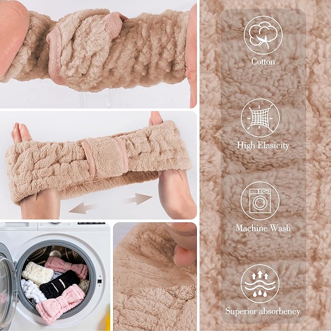 9 Pcs Spa Headband for Washing Face,Skincare Headband and Wristband Set,Women Teen Girls Facial Hairbands for Washing Face, Makeup, Sports, Yoga (apricot + pink + grey)