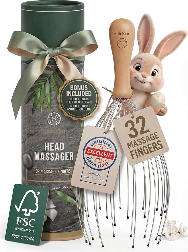HELDSON® Premium Wire Head Massager Scalp Massage Tool - 32 Fingers Octopus Scratcher - Stress Relax Tickler - Hair Massagers Whisk - Headspa Equipment - Headscratcher Tickle Tools - Gift Men, Women