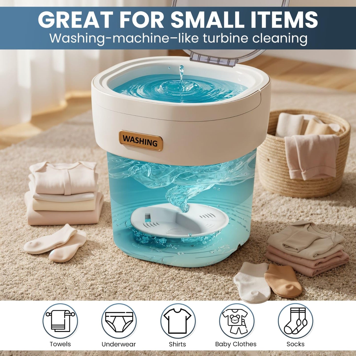 portable washing machine 15L small washer portable for underwear Delicate Cloths and light laundry Idel for Apartment Dorms Hotel and Camping