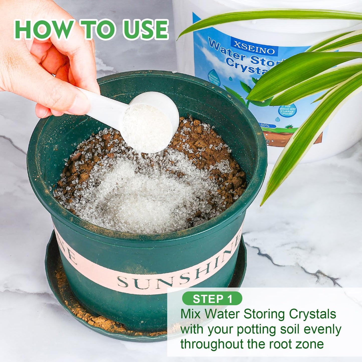 XSEINO 5LB Water Storing Crystals for Plants, Water Gel Solves Plant Over-Watering and Drought Problems, Keeps The Soil Moist, Small Water Storing Polymer Crystals for Plants