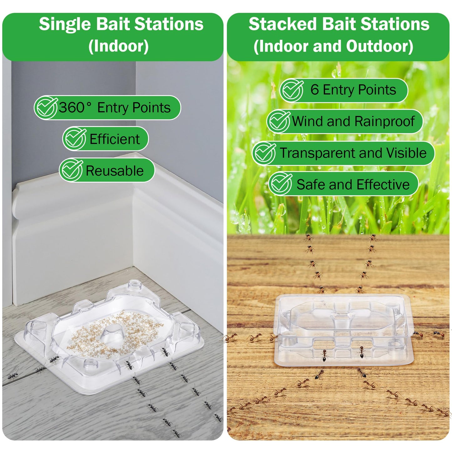 Qualirey 32 Pcs Ant Bait Stations Reusable (Bait NOT Included), Multi Surface Ant Killer Trap for Home, Control for Indoor and Outdoor Use, Roach Station for Common Household (16 Set, Standard Size)