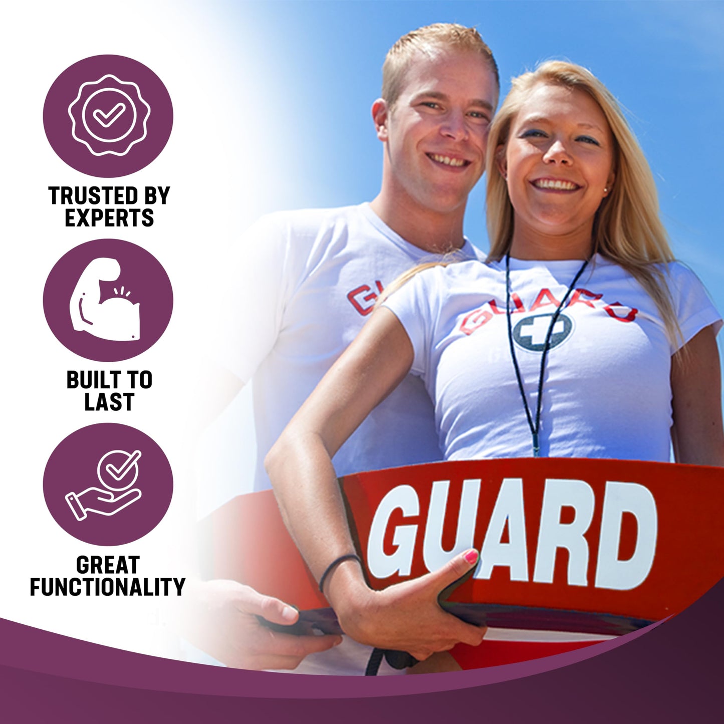 Kemp USA 50-Inch Red Lifeguard Rescue Tube with White Guard Logo Durable Flotation Device for Pools and Open Water Professional Lifeguard Equipment Safety Buoy for Training and Rescue Use