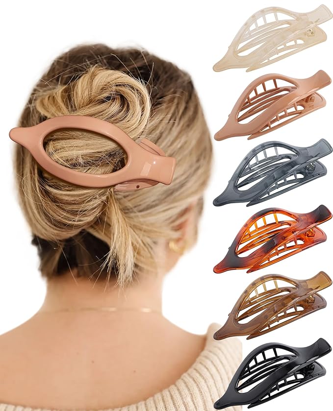French Flat Hair Clips for Women - 6Pcs Flat Hair Claws for Thin Thick Hair Strong Hold No Slip Grip Hair Claw Clips for Women Girls (Transparent)