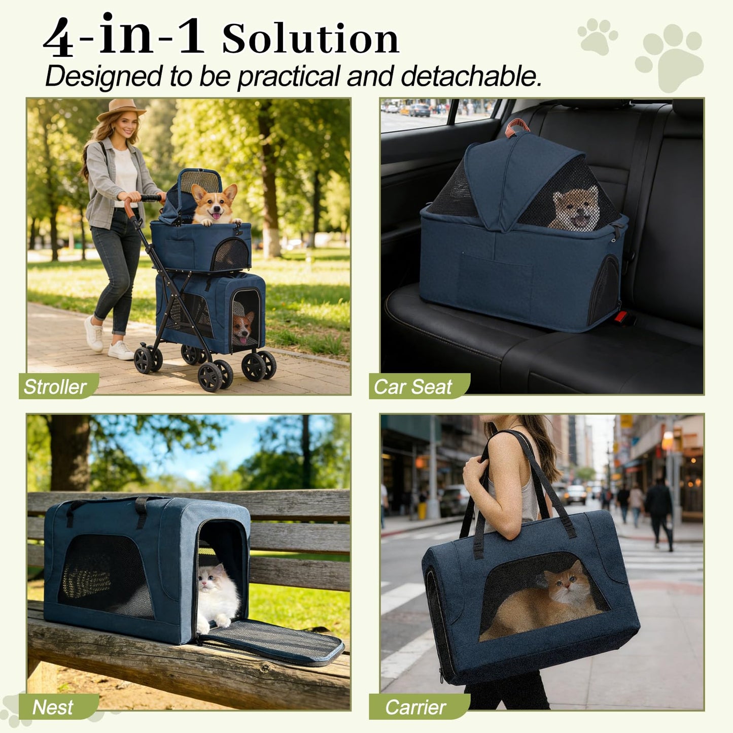 Dog Stroller with Detachable Carriers, Foldable Dog Stroller for Medium Dogs 20 lbs with Cup Holder and Storage Bag, Pet Stroller for Small Dogs, Double Cat Strollers Suitable for All-Terrain
