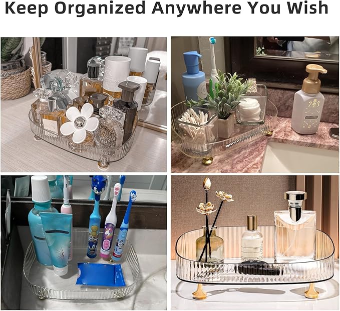 Perfume Organizer, Bathroom Vanity Tray, Makeup Trays for Dresser Top, Countertop Decorative Plastic Decor Tray, Perfume Organizer for Women, organizador de perfumes (Clear)