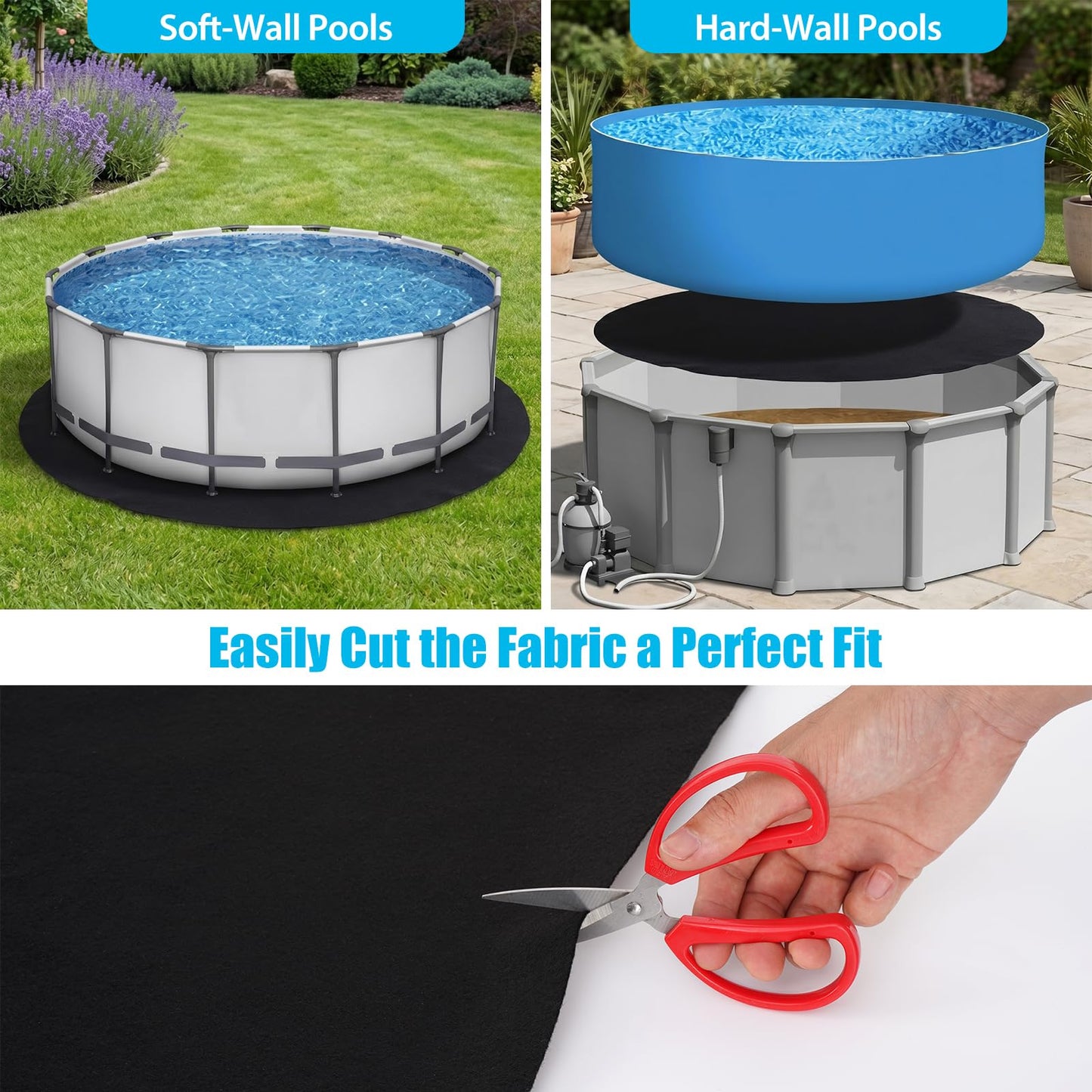 Winnergo 12 FT Round Pool Liner Pad for Above Ground Pools, Durable Pool Mat with Geotextile Material for Pool Bottom Strong Eco-Friendly Padding Under Pool Pad Protection,Prevents Punctures,Black