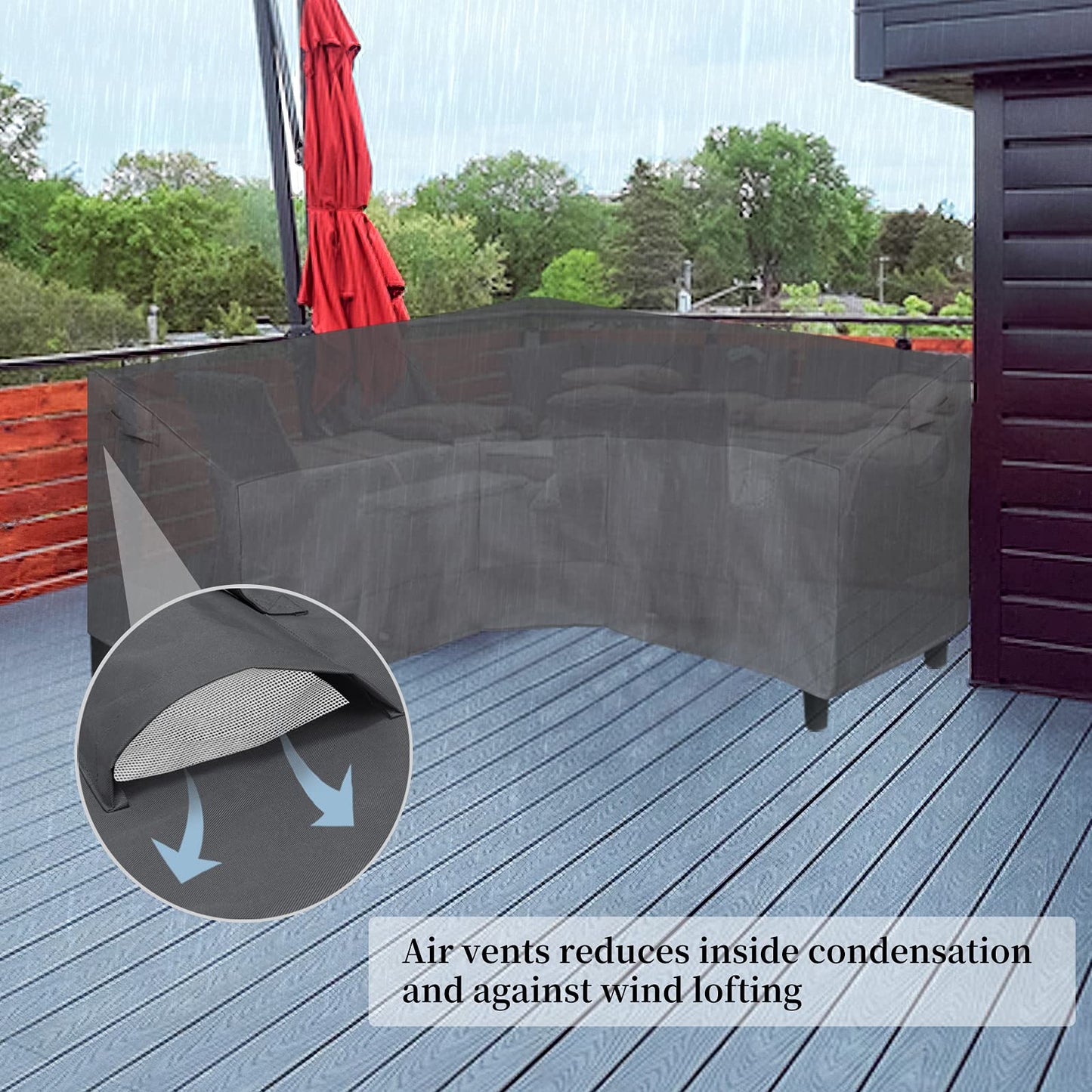 Easy-Going Patio V-Shaped Sectional Sofa Cover, Waterproof Outdoor Sectional Cover,Heavy Duty Garden Furniture Cover with Air Vent 100" L (on Each Side) x 33.5" D x 31" H, Dark Gray
