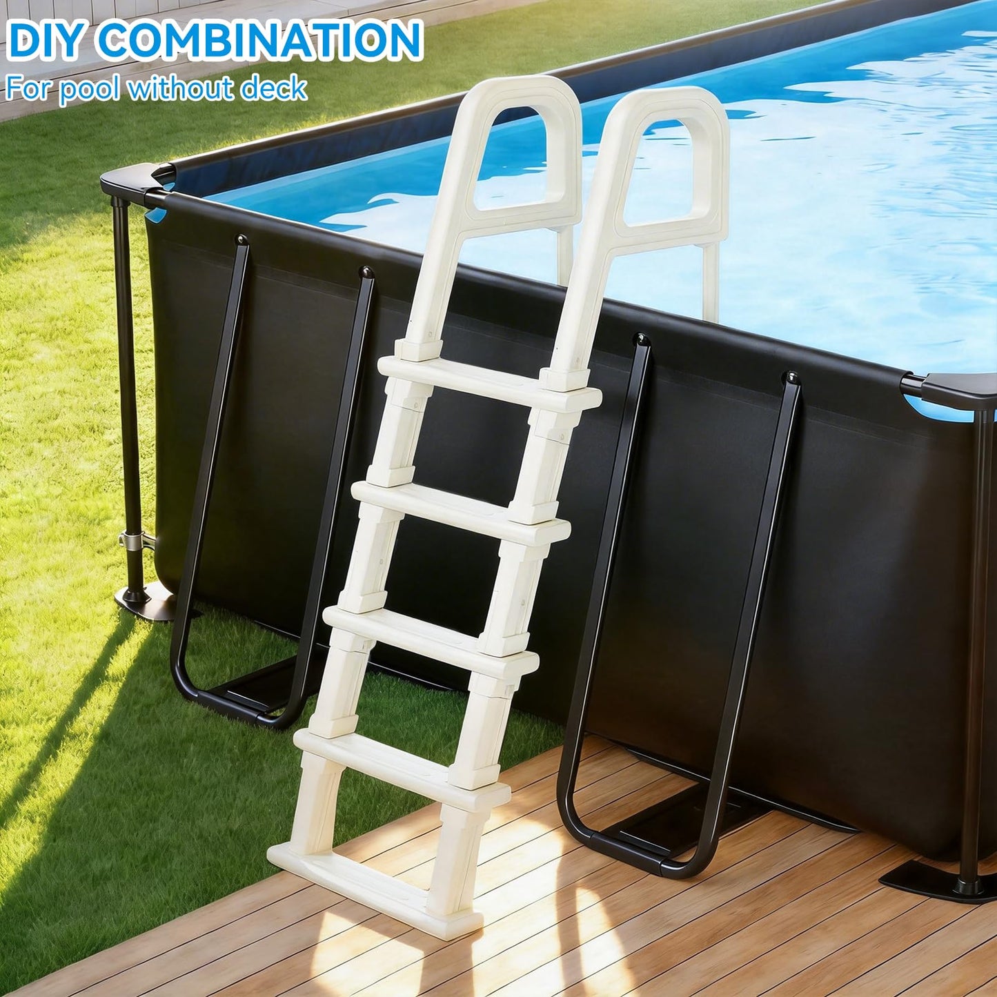 Outvita 5-Step PE Pool Ladder Above Ground, Heavy Duty Safety Deck Ladder, Anti Slip Plastic Step for Inground Swimming Pool 48in to 54in(Ivory)