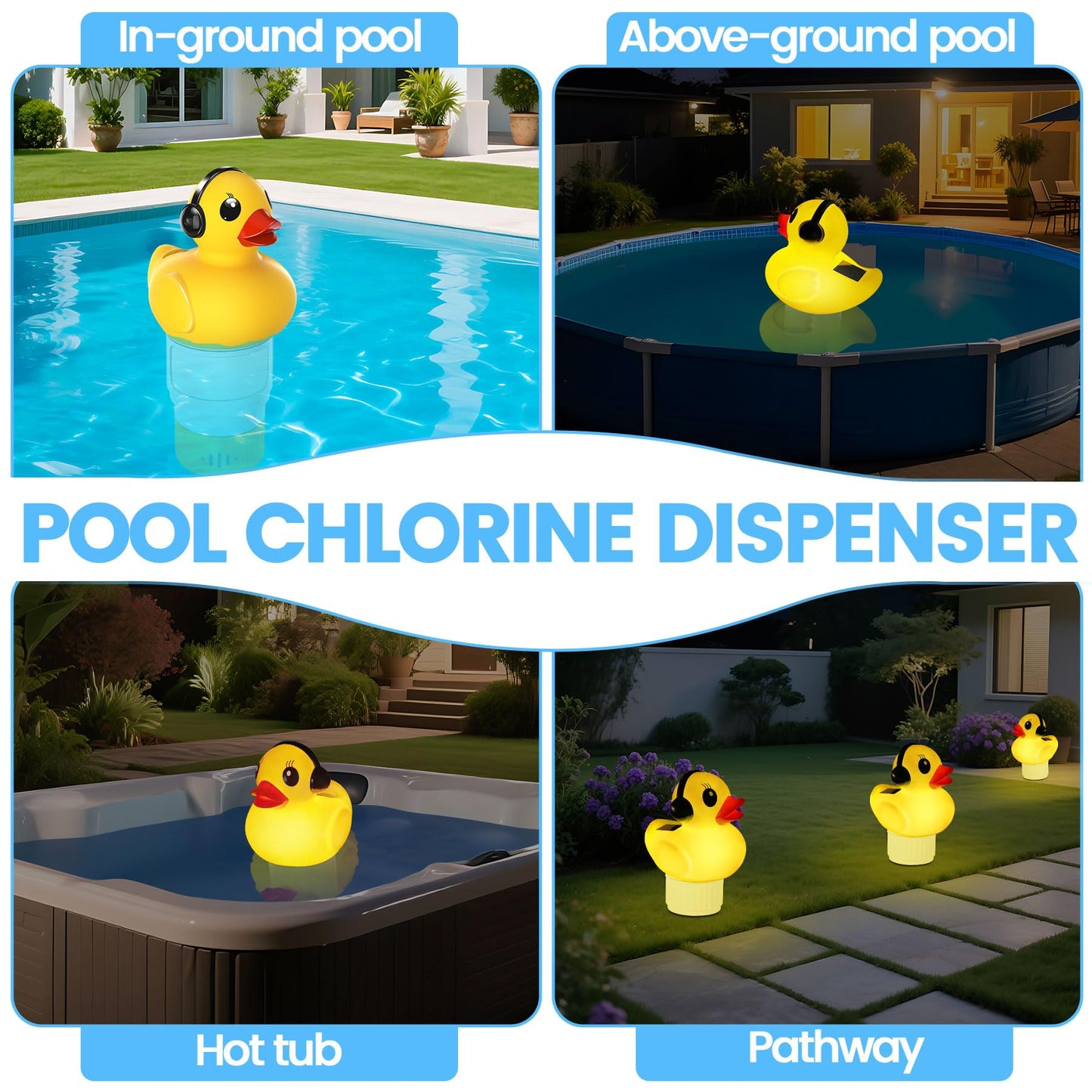 KingSom 2025 Upgraded Pool Chlorine Floater, Duck chlorine Floaters with Light, Solar Chlorine Floaters w/Adjustable Flow, Large Capacity Floating chlorines Dispenser for Pools,pool Chlorinator,Yellow