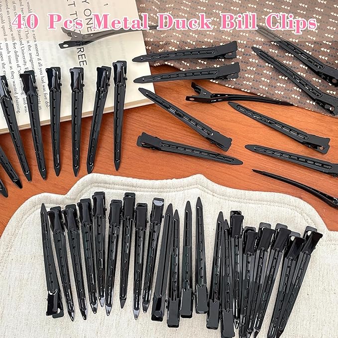 40 PCS 3.5 Inch Black Duck Billed Clips,Metal Alligator Curl Hair Clips with Holes for Styling, Coloring, Thick Hair Rollers, Salon Use,Alligator Clips for Women for Thick Hair & Thin Hair,Black
