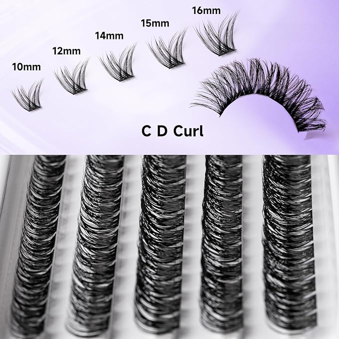 Individual Lashes 120 Cluster Lashes DIY Eyelash Extension Thin Band Wide Stem Lash Clusters with Applicator and Lash Bond and Seal Lash Extension Kit Mix 10-16mm Length C/D-OP17