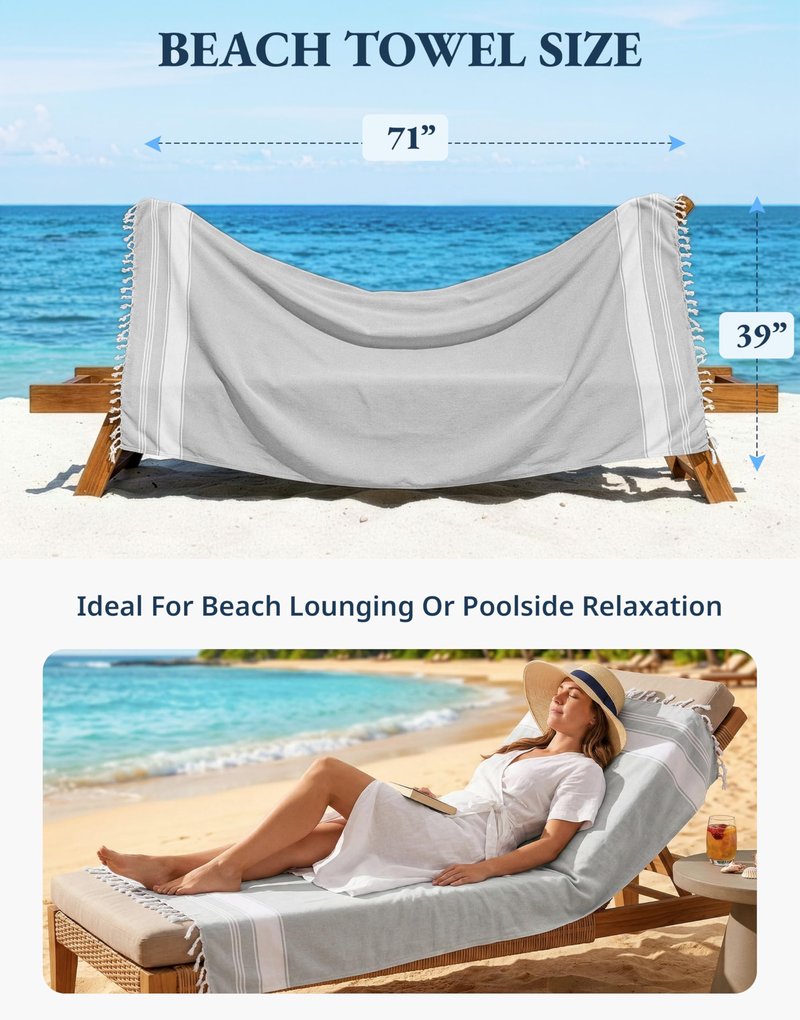 LANE LINEN Large Pool Towels, XL Beach Towel, Pre-Washed, No Shrink, Quick Dry Oversized Beach Towels, Stylish Beach Towel for Women, Sand Free Towel, 39"x71" - Grey