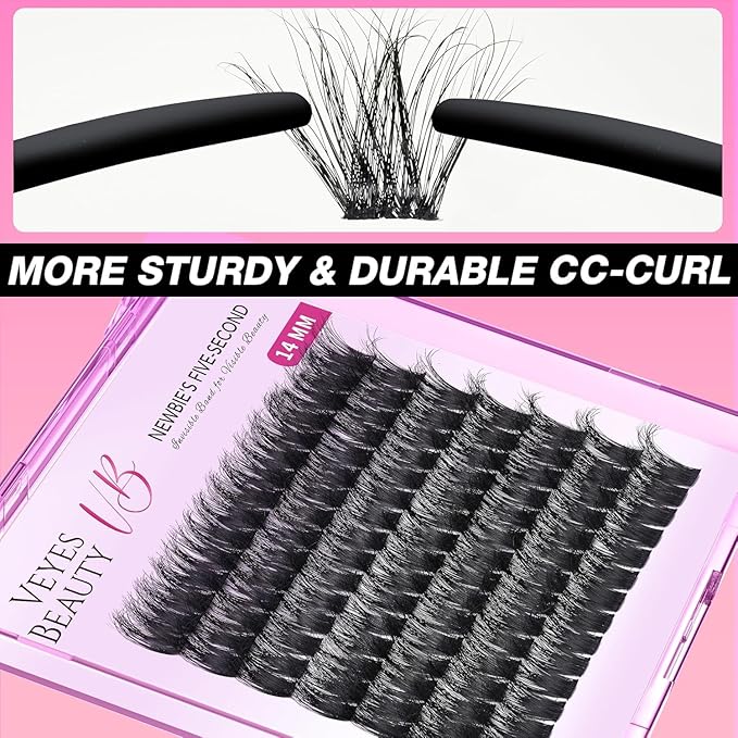 VEYESBEAUTY Lash Clusters Fluffy Individual Lash Extensions Xtreme 3D Layered Volume Eyelashes Thin & Invisible Band Wispy Faux Mink Lash Newbie's Five-Second Length 14mm