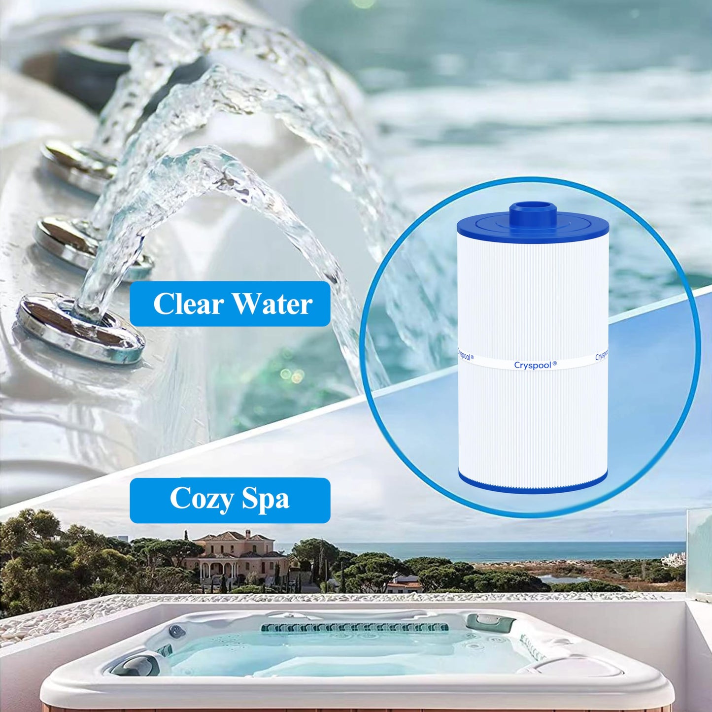 Cryspool® 08008 Filter Compatible with PCS75N, Maax Spas, 100594, C-8475, FC-3320, 75 Sq. Ft Spa Filter Cartridge, 1 Pack