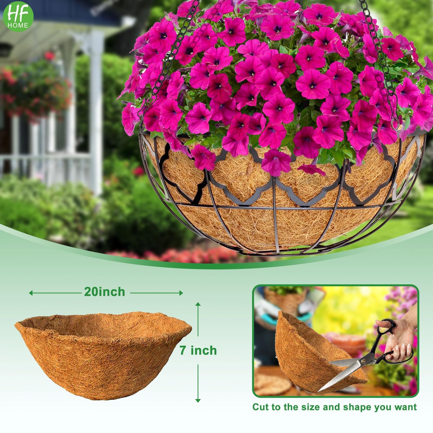 HFHOME 2PCS 20" Round Coco Liner Coco Replacement Liner Basket Window Box