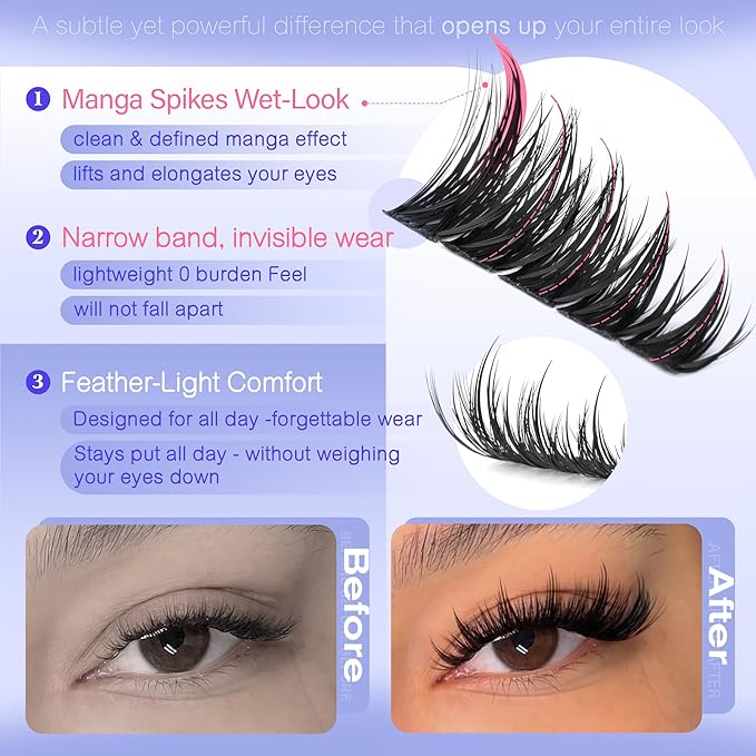 Pawotence Manga Lash Clusters 10-18mm Eyelash Clusters 120pcs Cluster Eyelash Extensions Anime Cluster Lashes Individual False Eyelashes for DIY Lash Extension at Home
